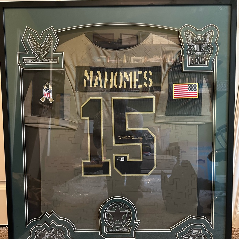 Framed Mahomes Jersey with Military Patches